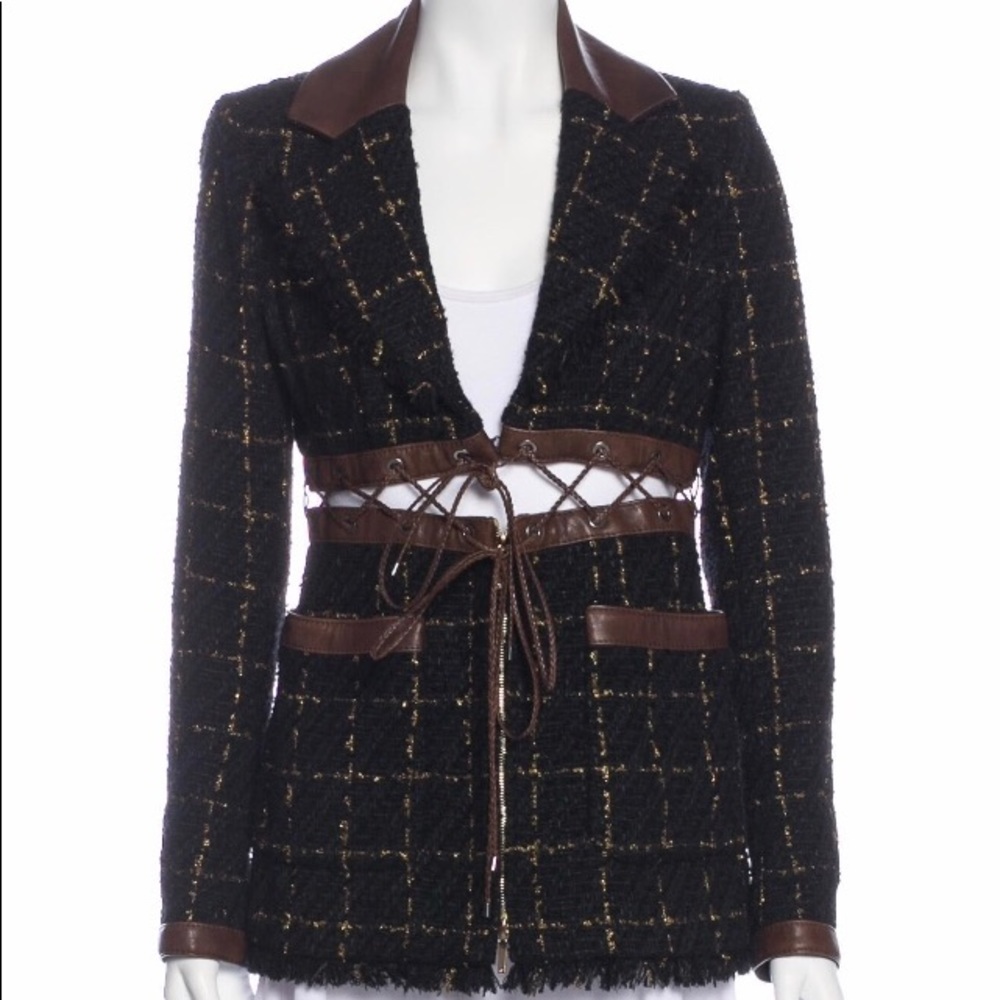 $$SOLD$$RARE $6700 CHANEL  BLACK PLAID BLAZER JACKET FR42 - Picture 3 of 14
